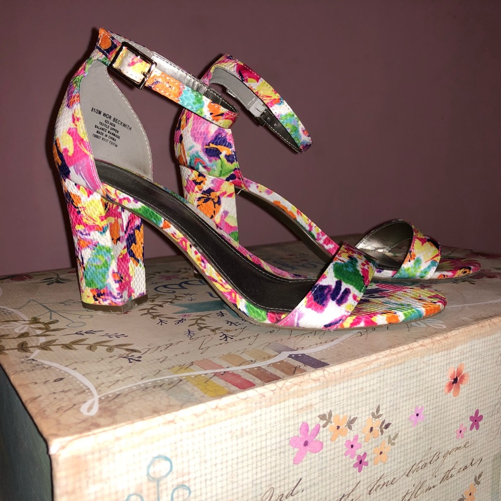Floral chunky heels